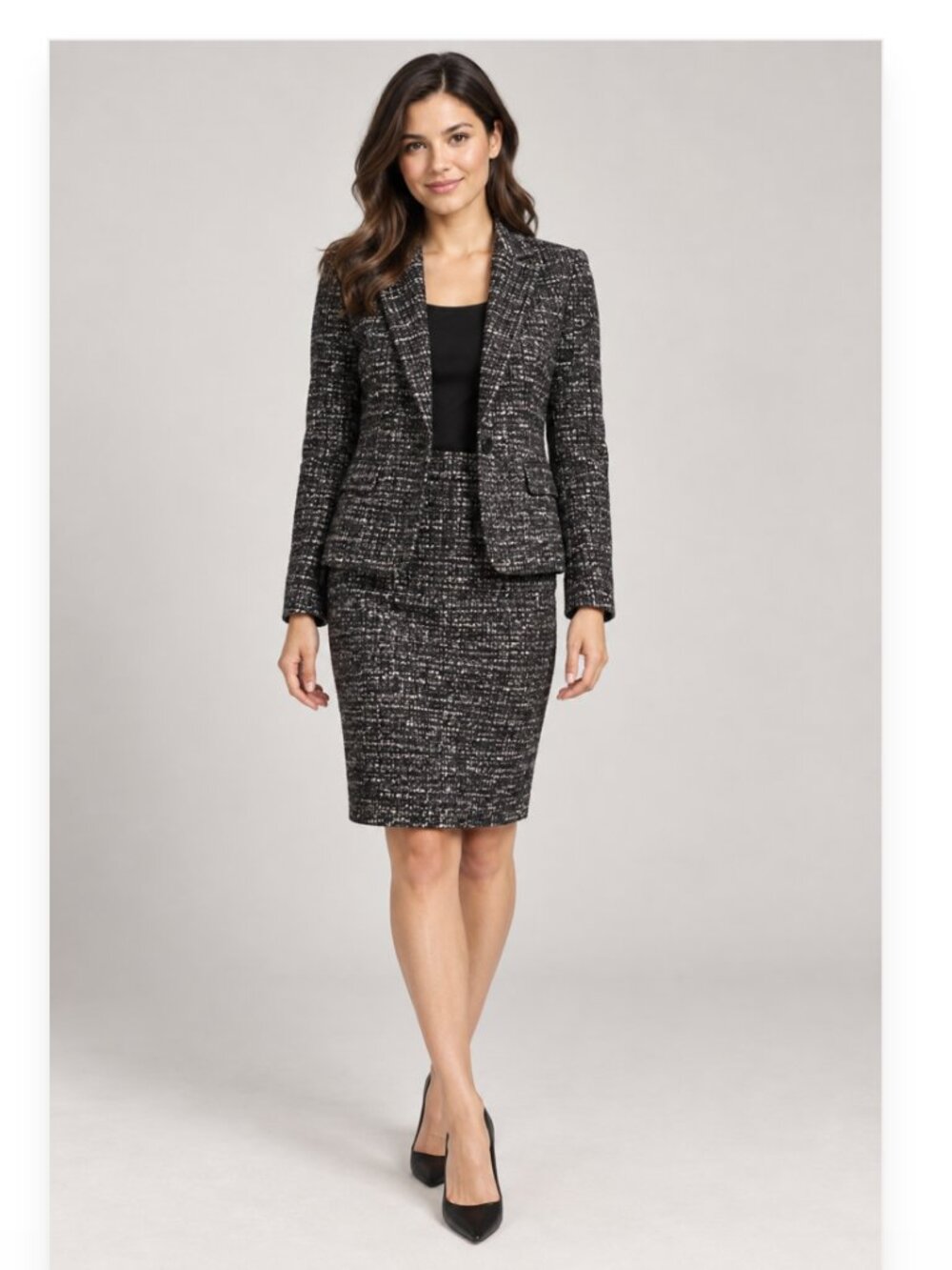 Ann Taylor Petite Tweed Blazer Skirt Suit Set 0P